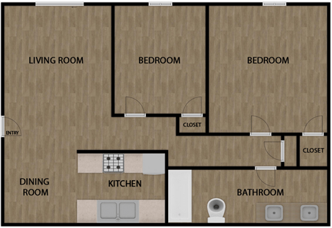 2BD 1BA Floor Plan at Villa Quixote Apartments, Escondido, 92025